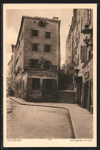 AK Salzburg, Nonnbergstiege, Blick auf dJos. Knauseders Gasthaus