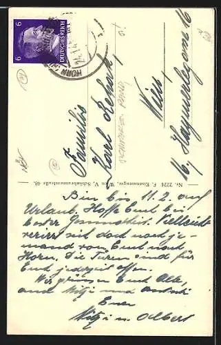 AK Horn, Strassenpartie mit Pfarrkirche