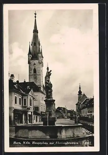 AK Horn /N. Ö., Hauptplatz mit Florianibrunnen