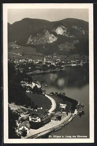 AK St. Gilgen am Abersee, Panoramablick auf Ort und Berge