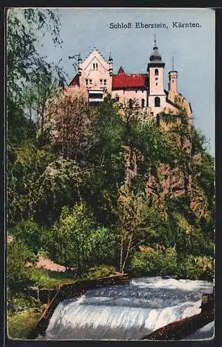 AK Eberstein /Kärnten, Blick vom Fluss zum Schloss