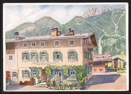 Künstler-AK Waidring /Tirol, Gasthof und Pension Tiroler Adler