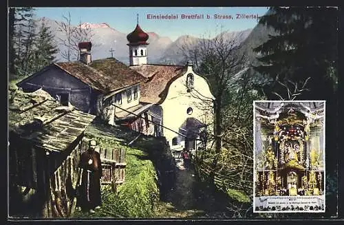 AK Strass /Zillertal, Einsiedelei Brettfall, Kirche und Altar