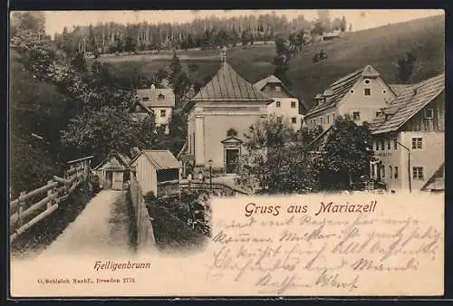 AK Mariazell, Heiligenbrunn mit Kirche