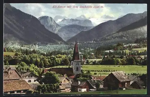 AK Alt-Aussee, Teilansicht mit Kirche und Blick zum Dachstein