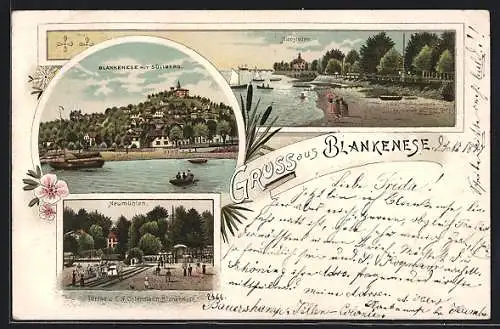 Lithographie Hamburg-Blankenese, Teilansicht mit Süllberg, Nienstetten, Neumühlen