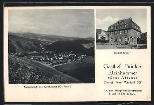 AK Kleinhammer / Krs. Altena, Gasthof Brinker, Gesamtansicht mit Blick ins Land