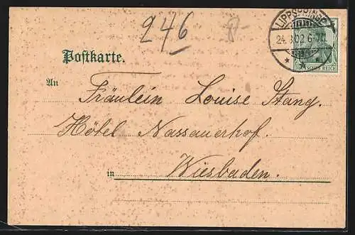 Lithographie Lippspringe, Hotel Peters, Promenade mit Trinkhalle