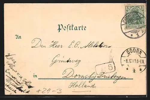 Passepartout-Lithographie Emmerich a. Rh., Aldegundis Kirche, Uferpartie