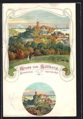 Lithographie Hamburg-Blankenese, Süllberg im goldenen Herbstlicht