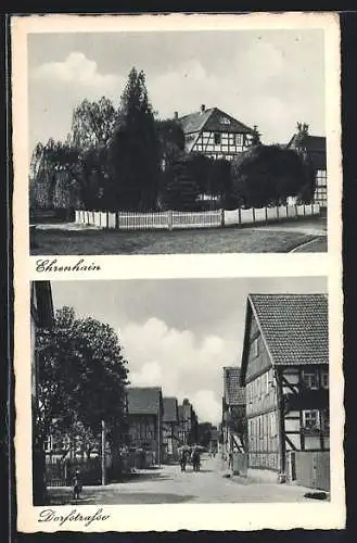 AK Zennern, Ehrenhain, Dorfstrasse mit Wohnhäusern, Pferdegespann