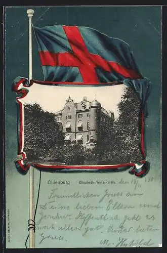 AK Oldenburg / Oldenburg, Elisabeth-Anna-Palais auf der Flagge