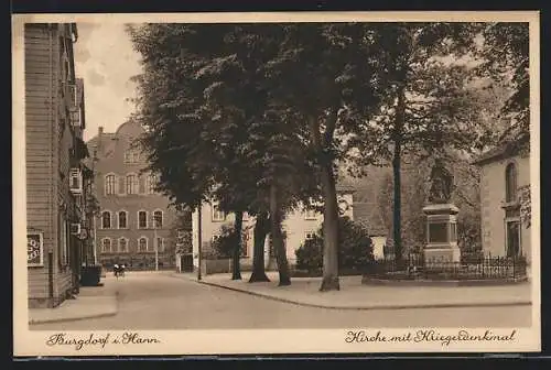 AK Burgdorf /Hann., Kirche mit Kriegerdenkmal