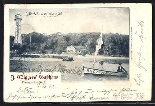 AK Hamburg-Blankenese, J. Wiggers Gasthaus mit Turm