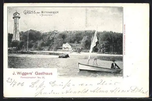 AK Hamburg-Wittenbergen, J. Wiggers Gasthaus, Blick zum Aussichtsturm