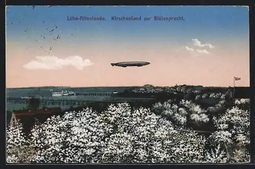 AK Lühe-Altenlande, Krischenland zur Blütenpracht, Zeppelin