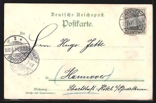 Passepartout-Lithographie Hannover, Leineschloss, Wappen, Blumen-Ornament