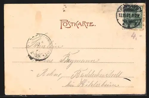 Passepartout-Lithographie Hannover, Schlossansicht, Blumen