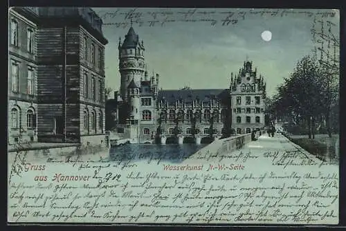 Passepartout-AK Hannover, Wasserkunst, N.-W.-Seite, mit leuchtenden Fenstern