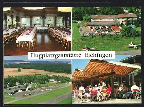 AK Neresheim, Flugplatzgaststätte Elchingen, Innenansicht, Terrasse