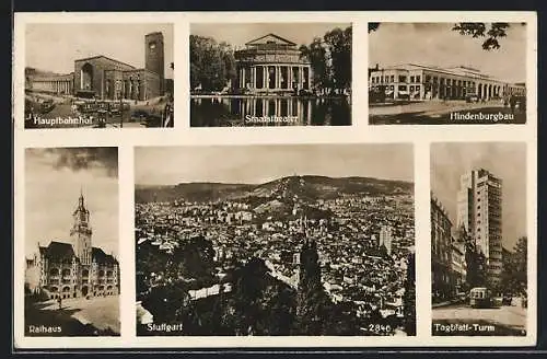 AK Stuttgart, Hauptbahnhof, Tagblatt-Turm, Hindenburgbau