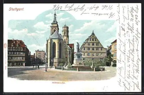 AK Stuttgart, Denkmal vor der Stiftskirche