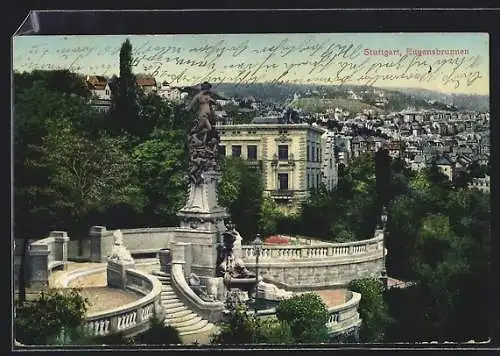 AK Stuttgart, Teilansicht mit Eugensbrunnen