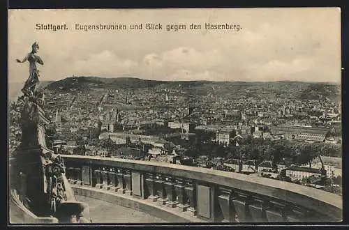 AK Stuttgart, Eugensbrunnen und Blick gegen den Hasenberg