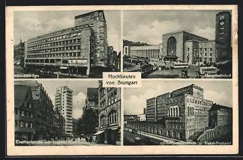 AK Stuttgart, Mittnacht-Bau, Hauptbahnhof, Pber-Post-Direktion, Tagblatt-Turmhaus