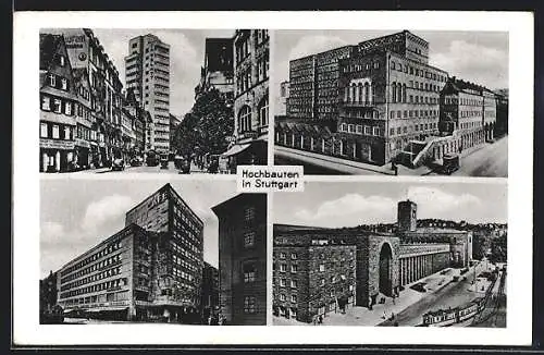 AK Stuttgart, Hochbauten - Hauptbahnhof, Oberpostdirektion und Paket-Postamt, Mittnacht-Bau, Tagblatt-Turmhaus