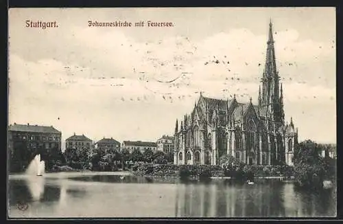 AK Stuttgart, Johanneskirche mit Feuersee