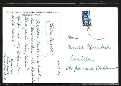 AK Oberkochen / Württ., Zeiss Opton Optische Werke Oberkochen G.m.b.H., Luftbild
