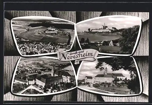 AK Neresheim, Das Kloster über der Ortschaft, Gesamtansicht