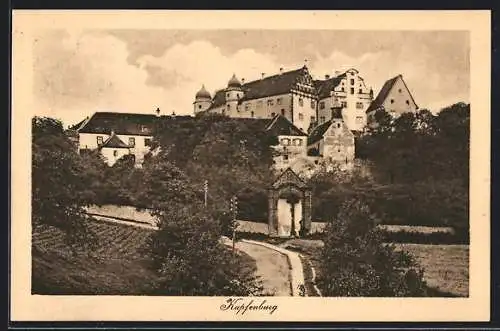 AK Kapfenburg, Blick auf die Burg mit Wegkreuz