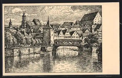 Künstler-AK Schwäbisch-Hall, Partie am Sulfersteg