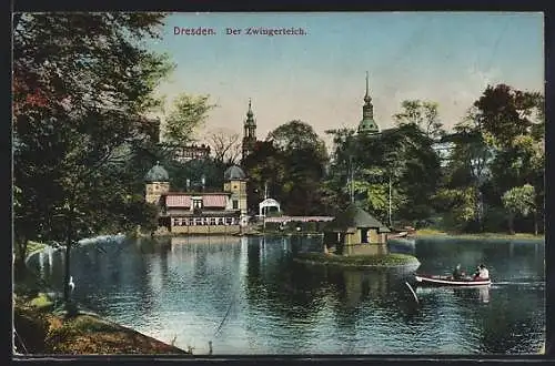 AK Dresden, Der Zwingerteich mit Boot