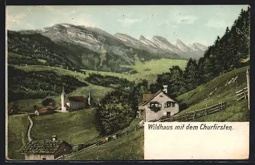 AK Wildhaus, Ortsansicht mit Kirche und Churfirsten