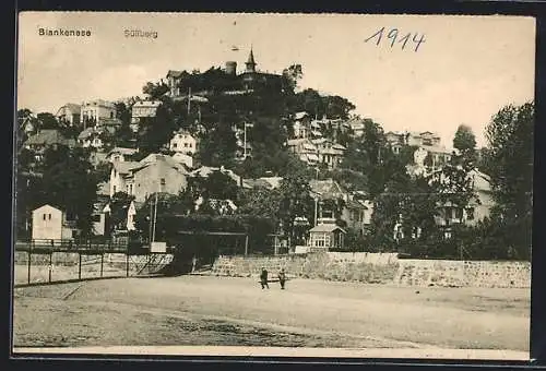 AK Hamburg-Blankenese, Strandpartie mit dem Süllberg