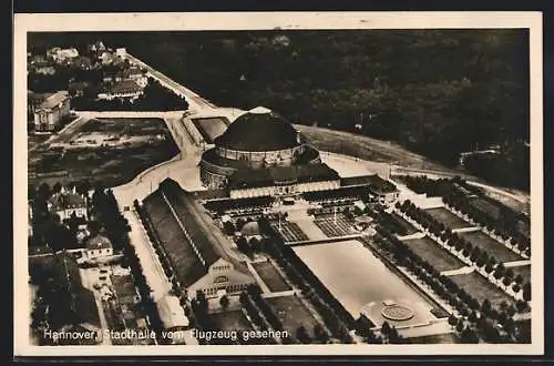AK Hannover, Stadthalle vom Flugzeug aus