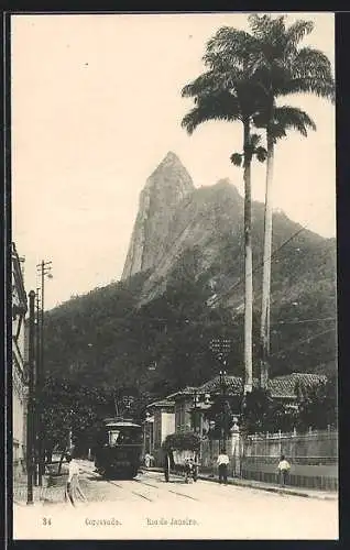 AK Rio de Janeiro, Corcovado, Strasse mit Strassenbahn