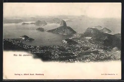 AK Rio de Janeiro, Gesamtansicht mit Küstenpanorama aus der Vogelschau