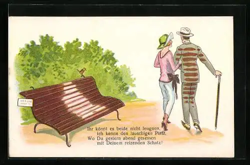 AK Paar verlässt seine Parkband, Mann hat nun Farbstreifen am Rücken