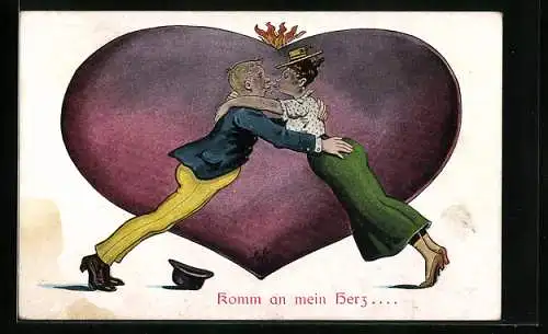 Künstler-AK Komm an mein Herz, Paar lehnt sich zueinander