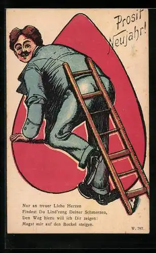 AK Mann auf den Buckel steigen mit Leiter, Scherz