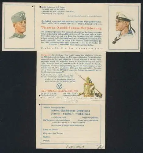 Klapp-AK Reklame d. Victoria-Versicherung, Dt. Frontsoldat 1916, Sächs. Feldartillerist 1914, Matrose d. Kriegsmarine