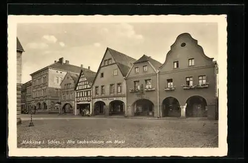 AK Marklissa, Alte Laubenhäuser am Markt
