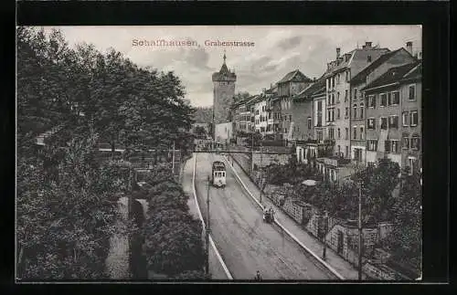 AK Schaffhausen, Strassenbahn in der Grabenstrasse