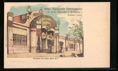 Lithographie Torino, Prima Esposizione Internazionale di Arte Decorativa Moderna 1902, Facciata est. delle Belle Arti