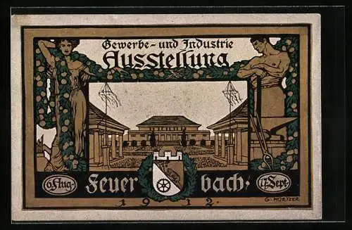 Künstler-AK Feuerbach, Gewerbe- und Industrie-Ausstellung 1912, Ganzsache 5 Pfennig