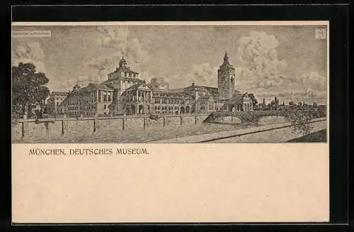 Künstler-AK München, Deutsches Museum, Ganzsache Bayern